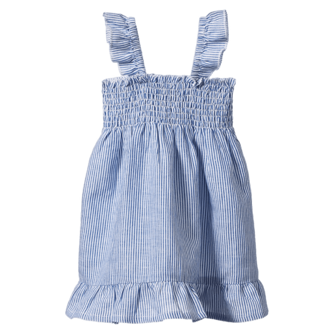 Nature Baby 6-12 Months to 5 Years 6-12M Gala Dress Linen - Blue Stripe