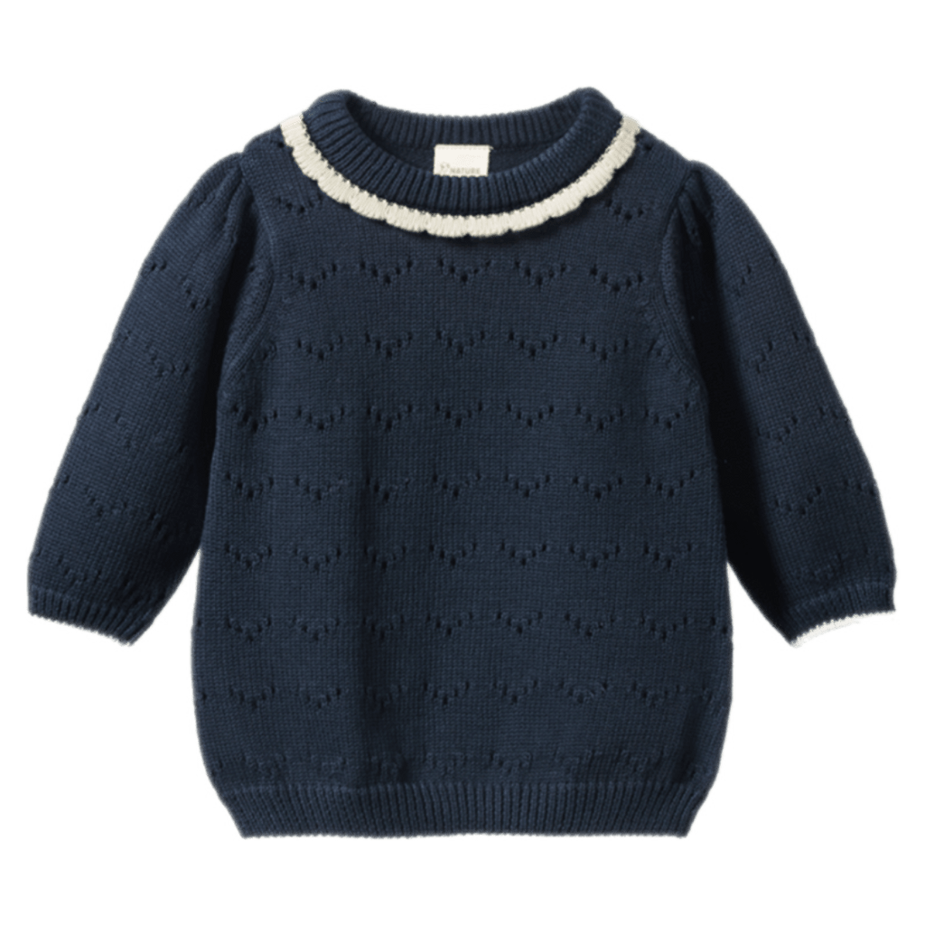 Nature Baby 6-12 Months to 5 Years 6-12M Long Sleeve Maeve Tee - Navy Pointelle