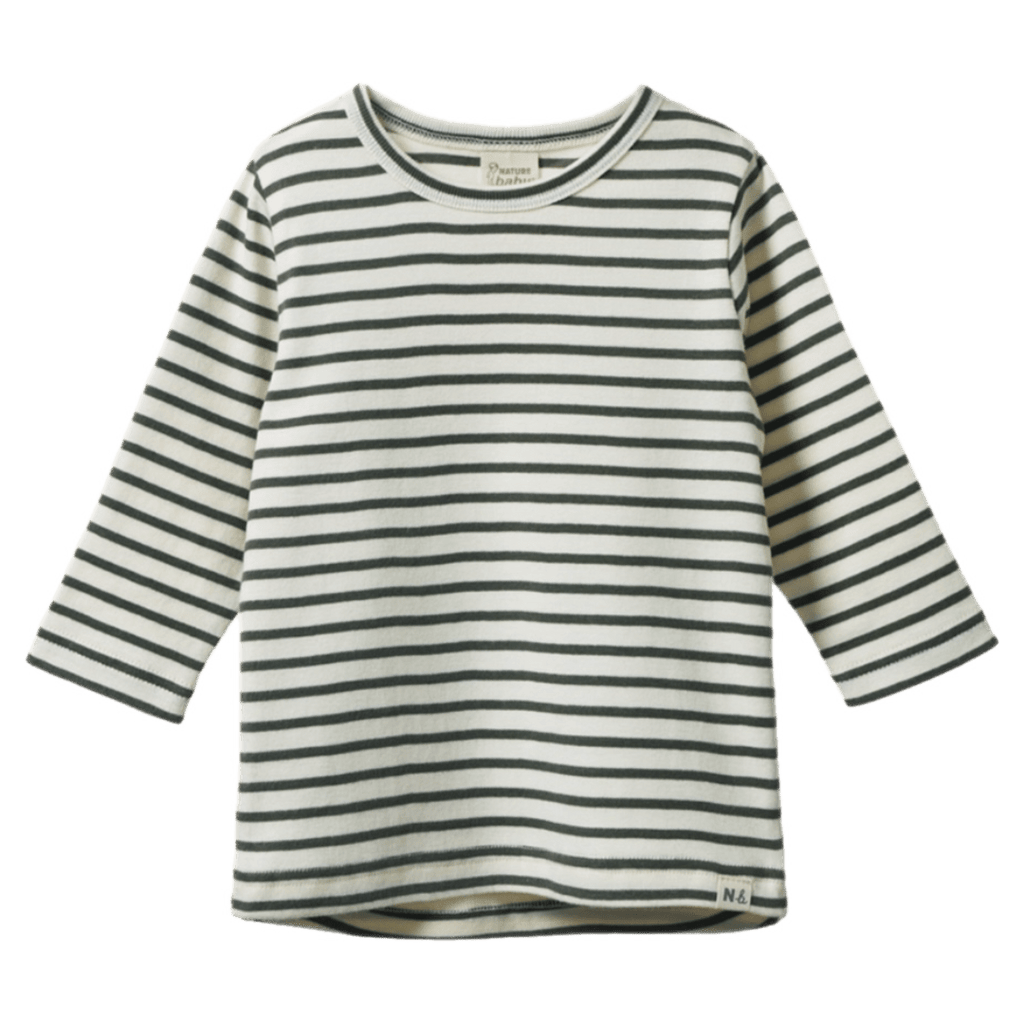 Nature Baby 6-12 Months to 5 Years 6-12M Long Sleeve River Tee - Thyme Sailor Stripe