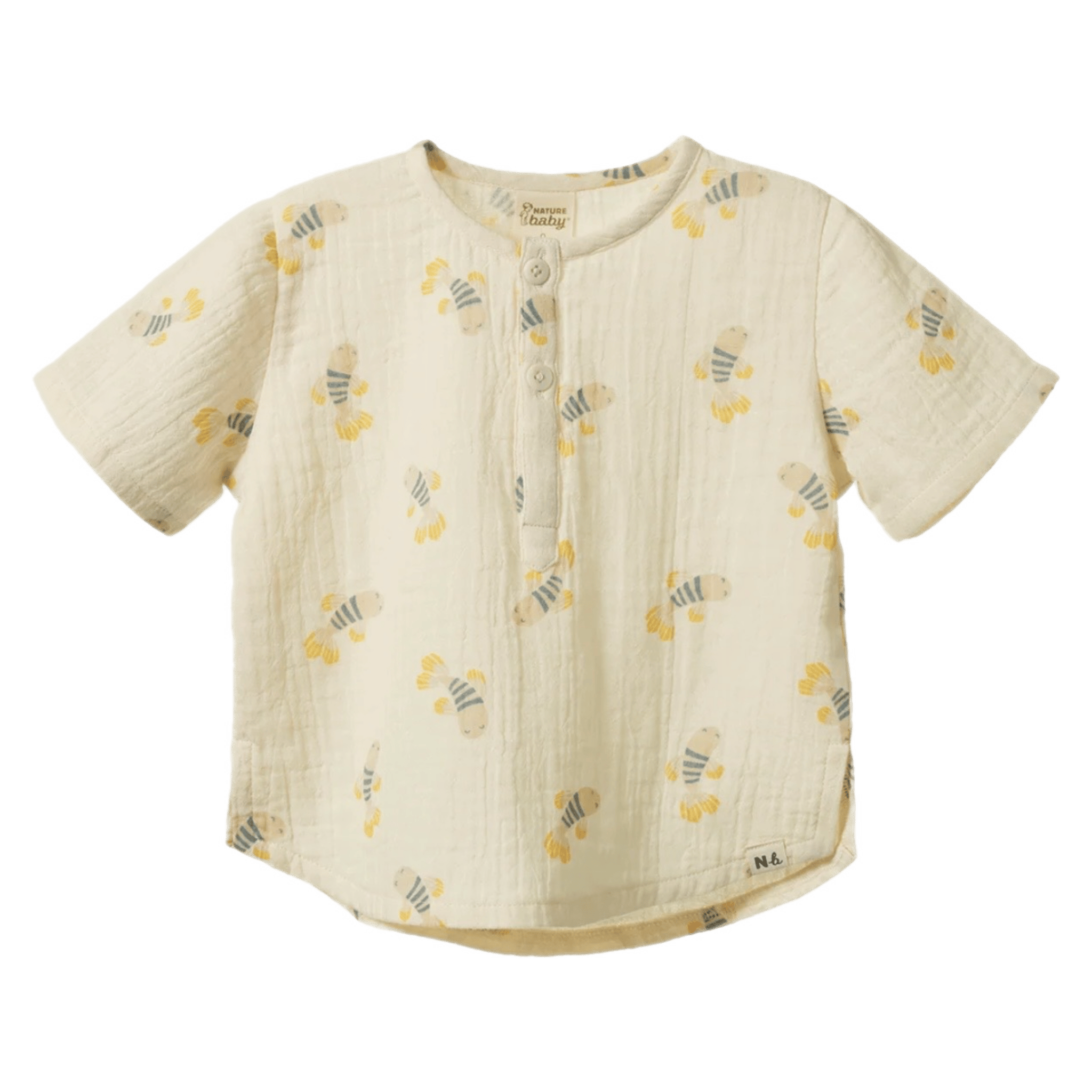Nature Baby 6-12 Months to 5 Years 6-12M Short Sleeve Caravan Shirt Muslin - Fish Fable