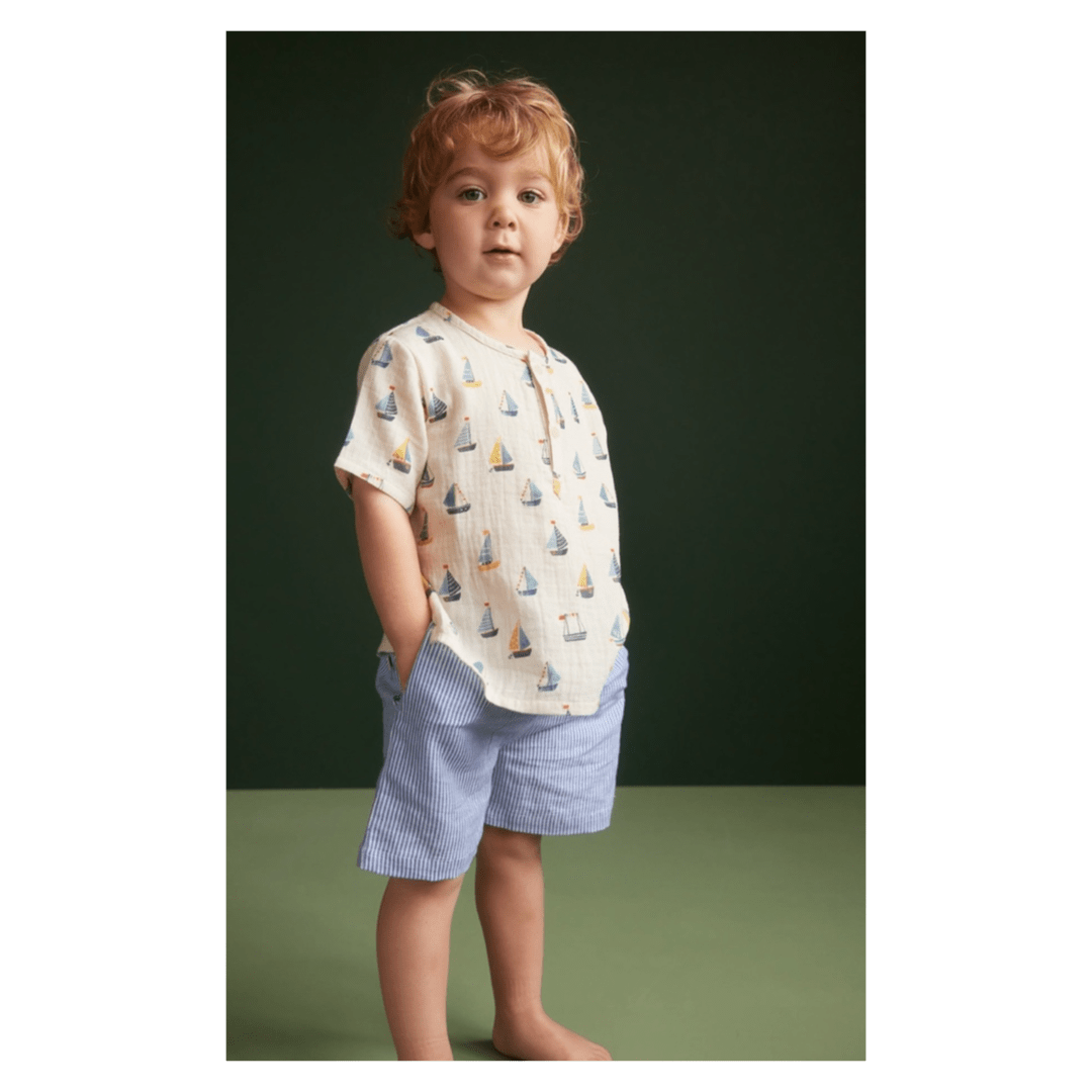 Nature Baby 6-12 Months to 5 Years James Shorts Linen - Blue Stripe