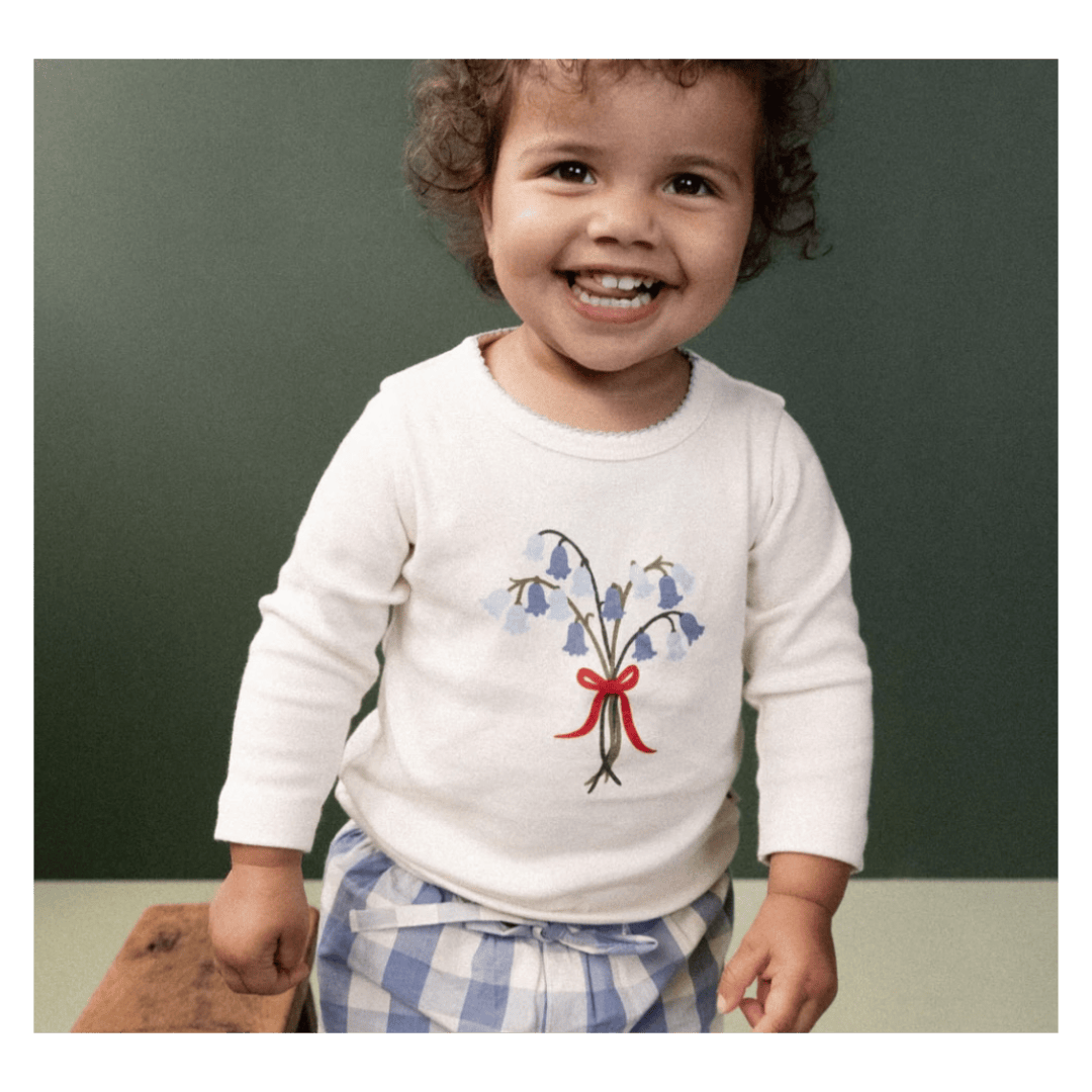 Nature Baby 6-12 Months to 5 Years Long Sleeve Cloud Tee - Bluebelle Natural
