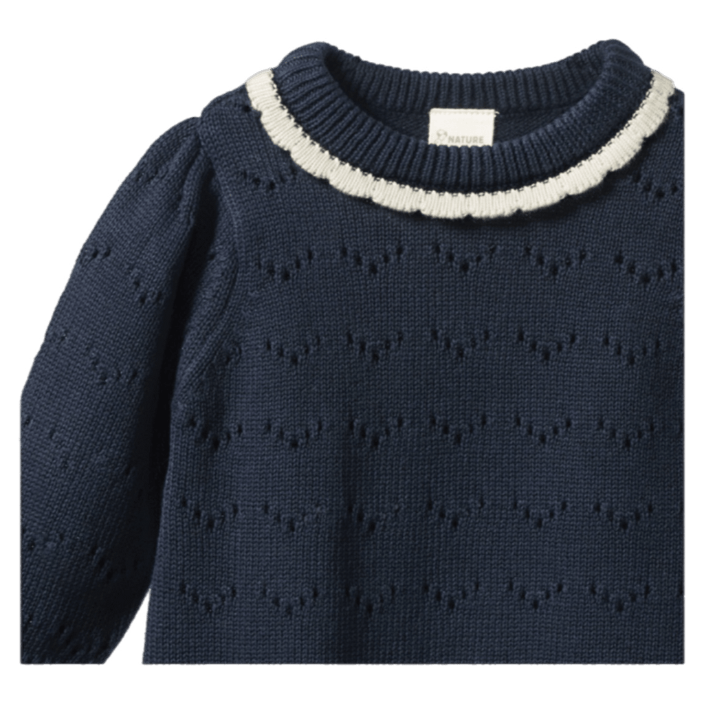 Nature Baby 6-12 Months to 5 Years Long Sleeve Maeve Tee - Navy Pointelle