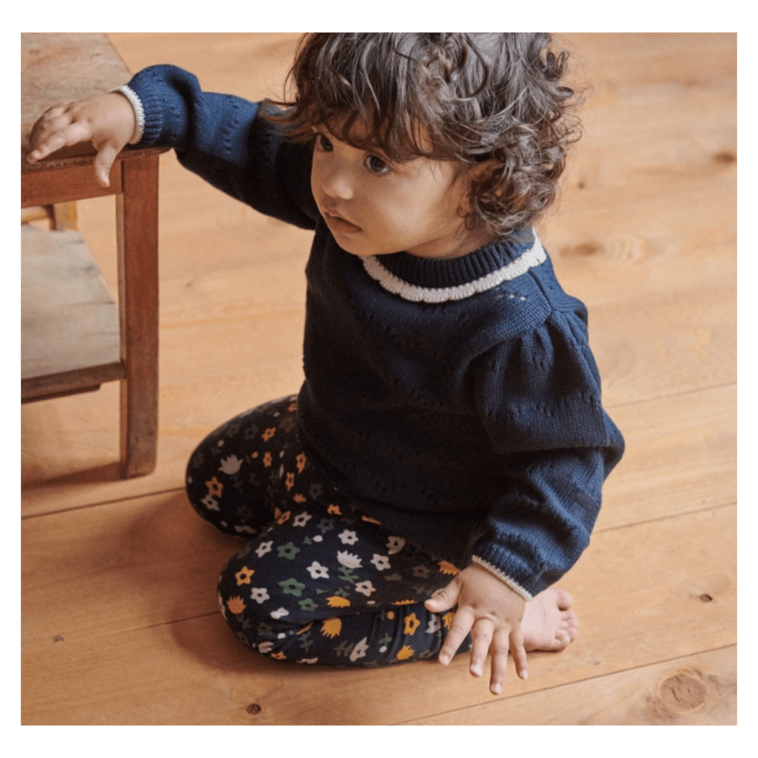 Nature Baby 6-12 Months to 5 Years Long Sleeve Maeve Tee - Navy Pointelle