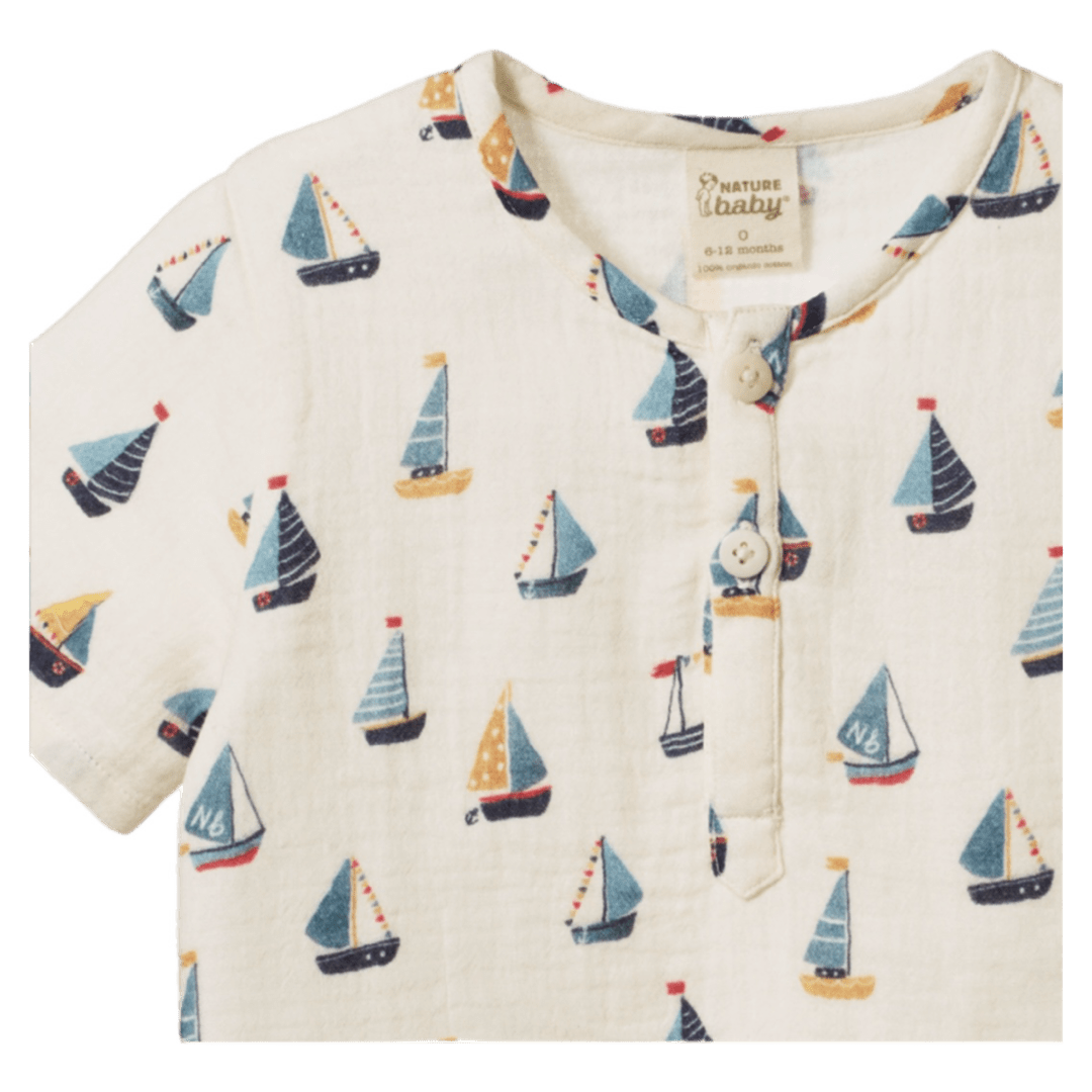 Nature Baby 6-12 Months to 5 Years Short Sleeve Caravan Shirt Muslin - Regatta