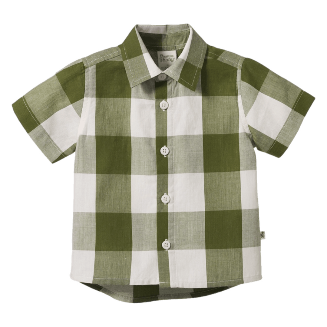 Nature Baby 6-12 Months to 5 Years Short Sleeve Ira Button Up - Jungle Check