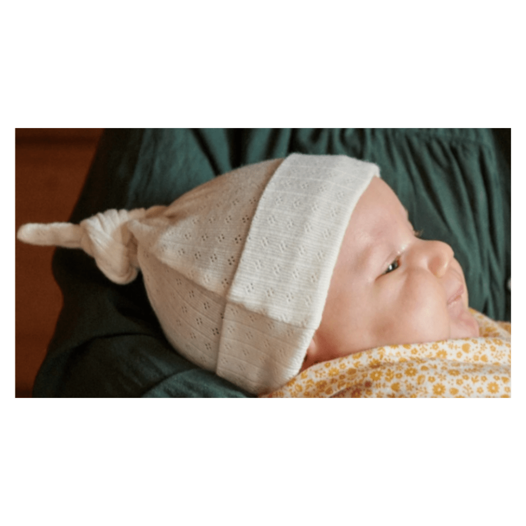 Nature Baby Newborn to 0-6 Months Knotted Beanie Pointelle - Natural