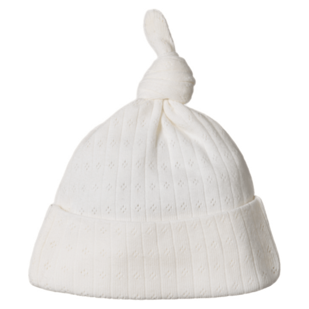 Nature Baby Newborn to 0-6 Months Knotted Beanie Pointelle - Natural