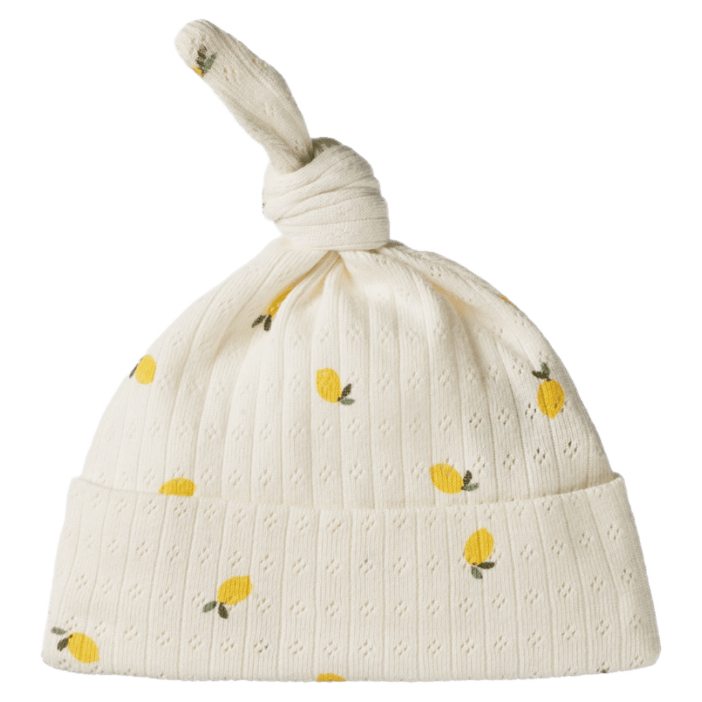 Nature Baby Newborn to 0-6 Months NB Knotted Beanie Pointelle - Lemon