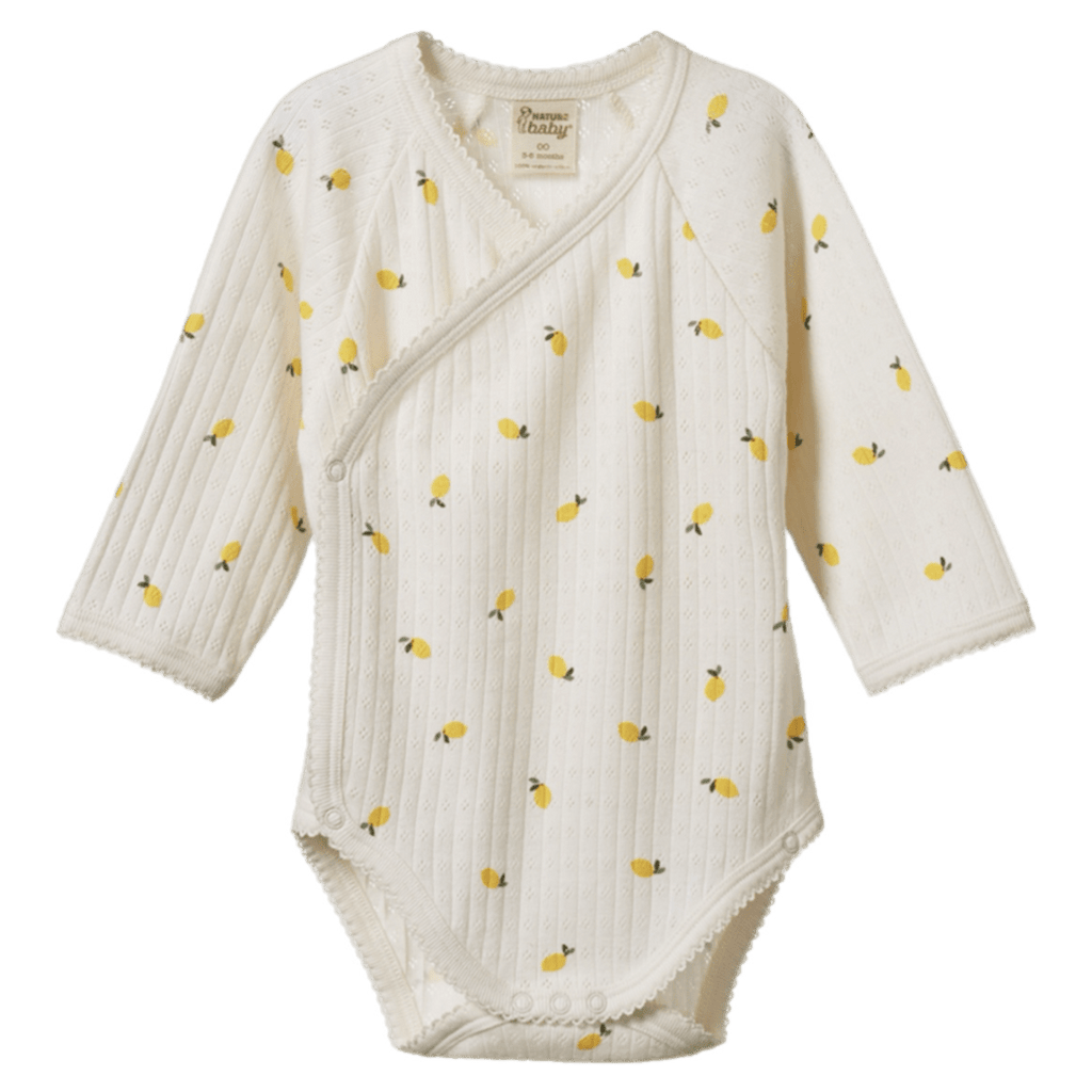 Nature Baby Newborn to 3-6 Months NB Long Sleeve  Bodysuit  Pointelle - Lemon