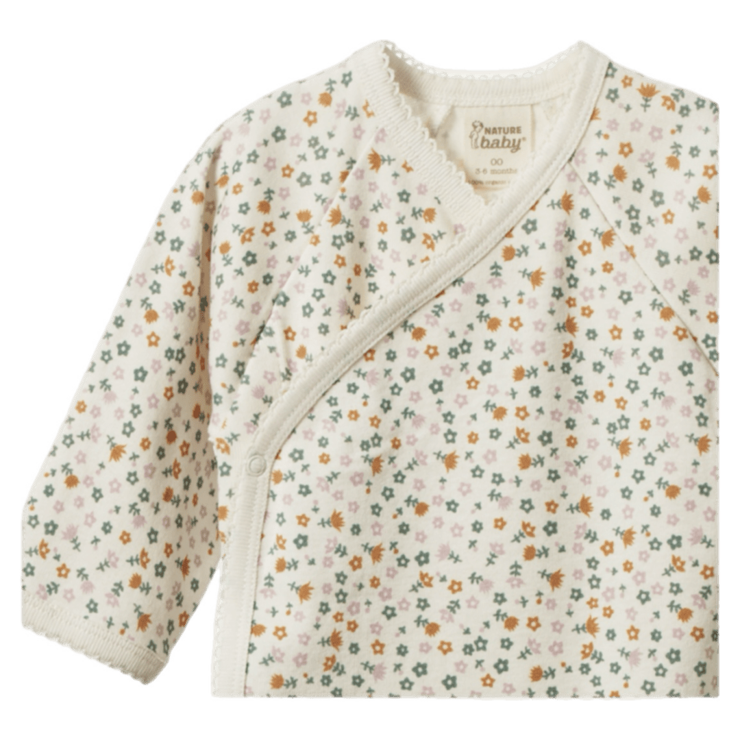 Nature Baby Newborn to 6-12 Months Long Sleeve Kimono Bodysuit - Pollyanna