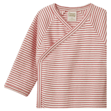 Nature Baby Newborn to 6-12 Months Long Sleeve Kimono Bodysuit - Red Pinstripe