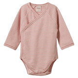 Nature Baby Newborn to 6-12 Months NB Long Sleeve Kimono Bodysuit - Red Pinstripe