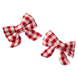 Nature Baby One Size Bow Hair Clips - Red Check