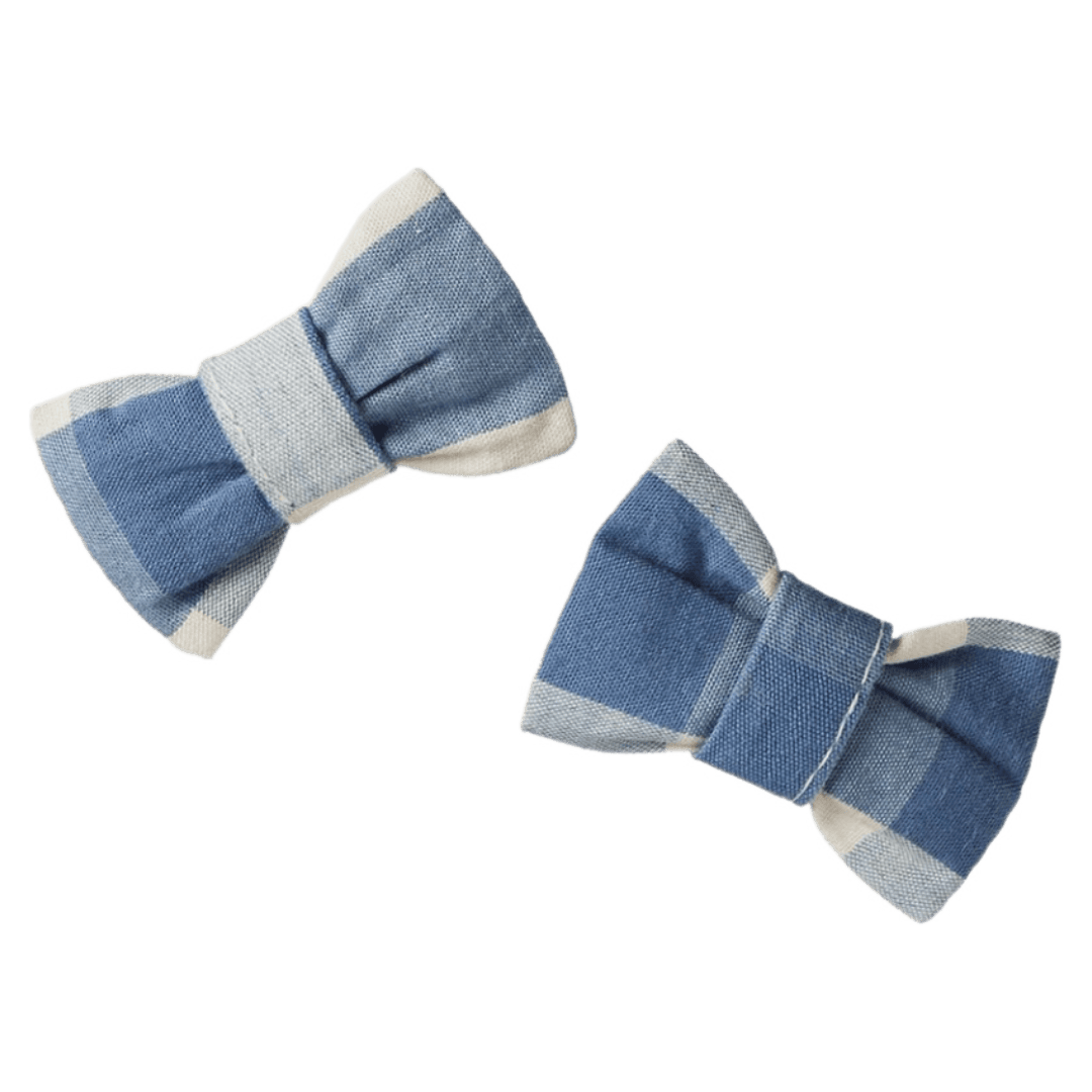 Nature Baby Small Bow Hair Clips - Bluebelle Check
