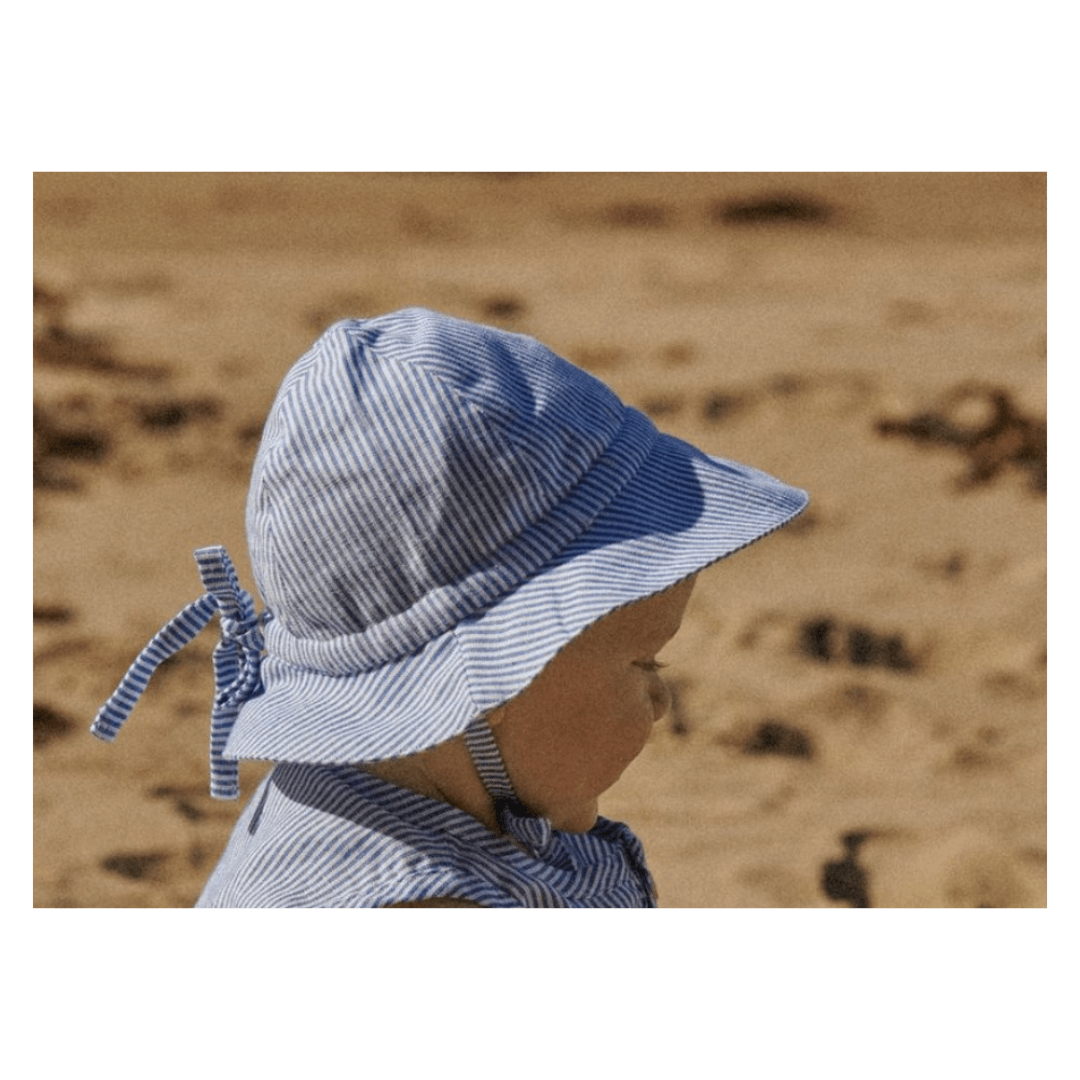 Nature Baby Small to Large Sunhat Linen - Blue Stripe