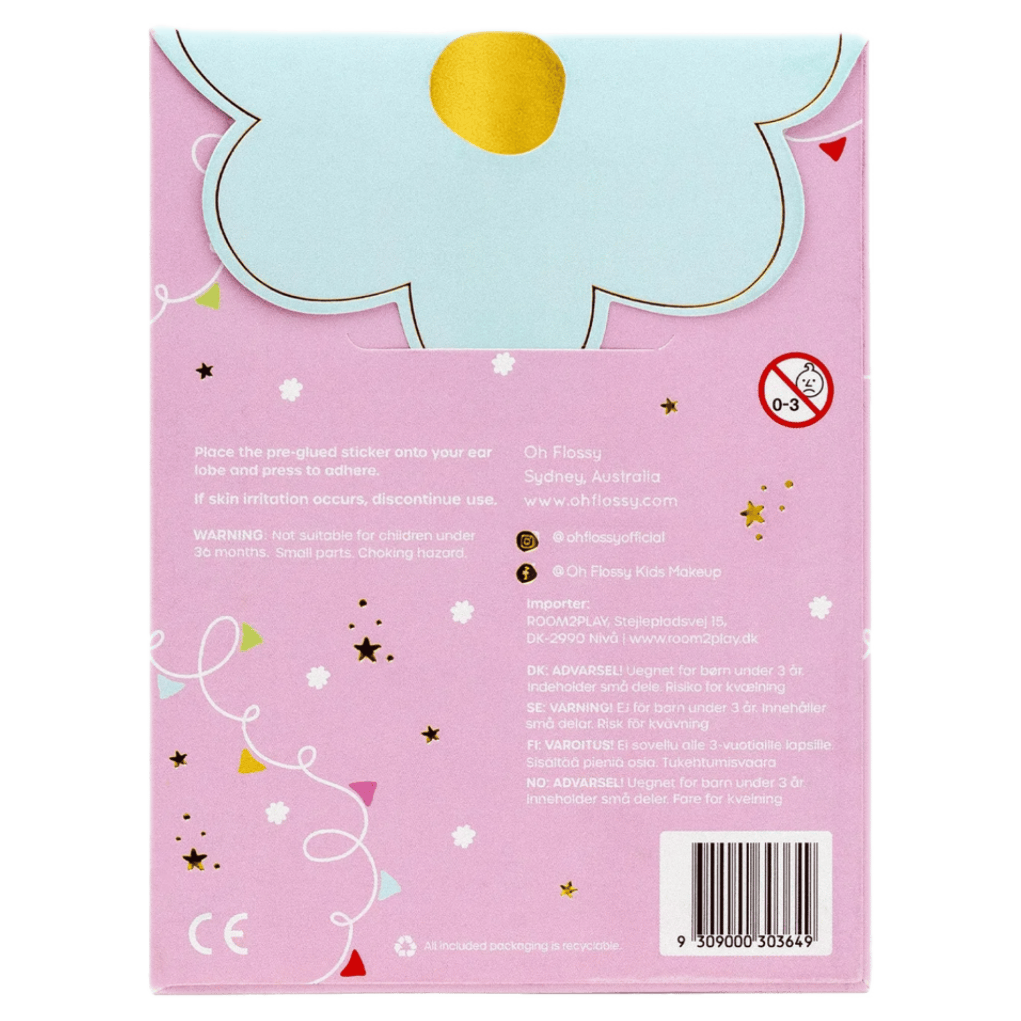 Oh Flossy! 3 Plus Kids Stick-On Earrings