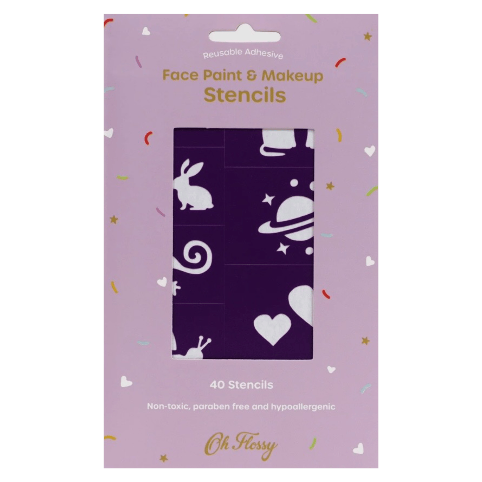 Oh Flossy! 3 Plus Reusable Adhesive Face Paint & Makeup Stencils - Purple