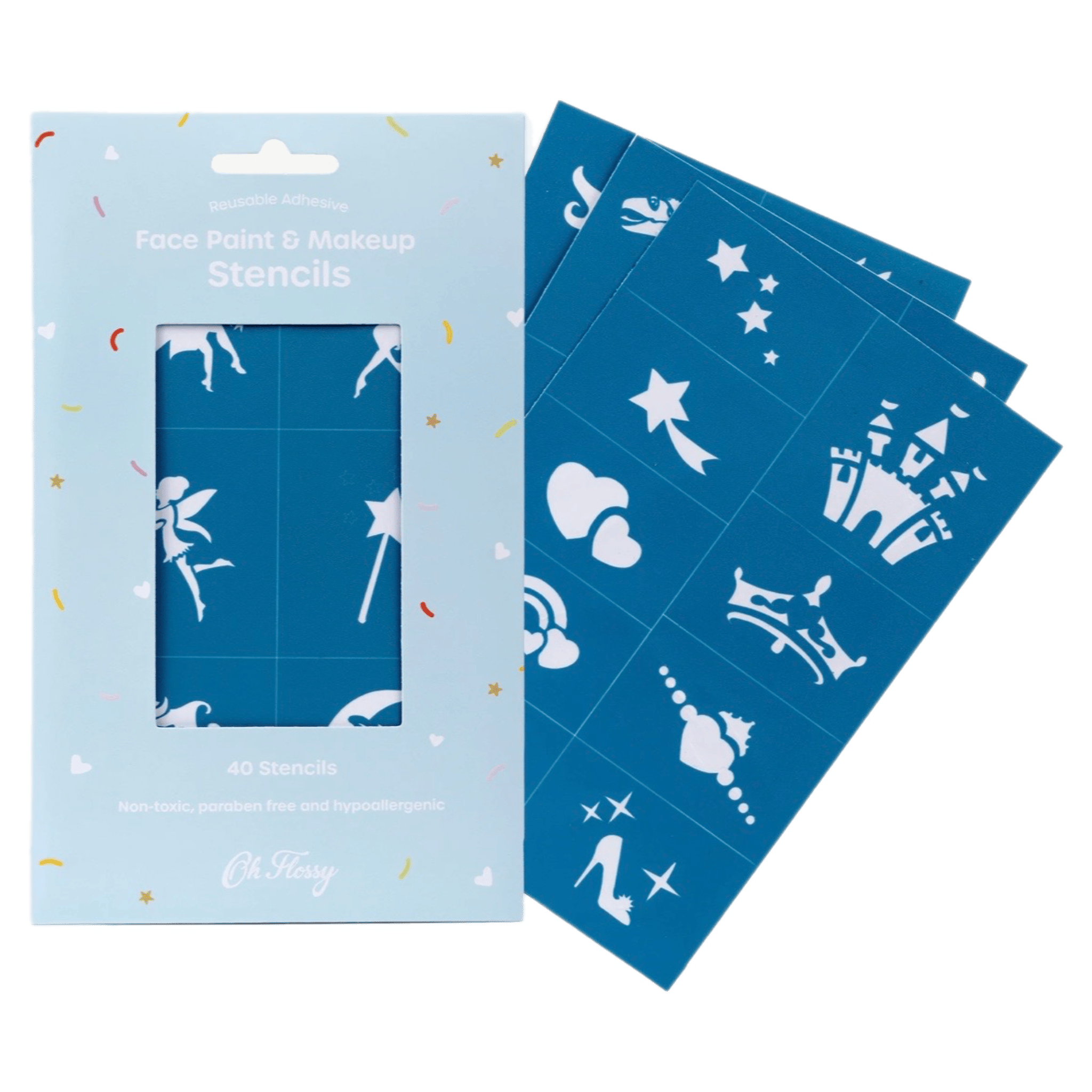 Oh Flossy! 3 Plus Reusable Adhesive Face Paint & Makeup Stencils - Teal