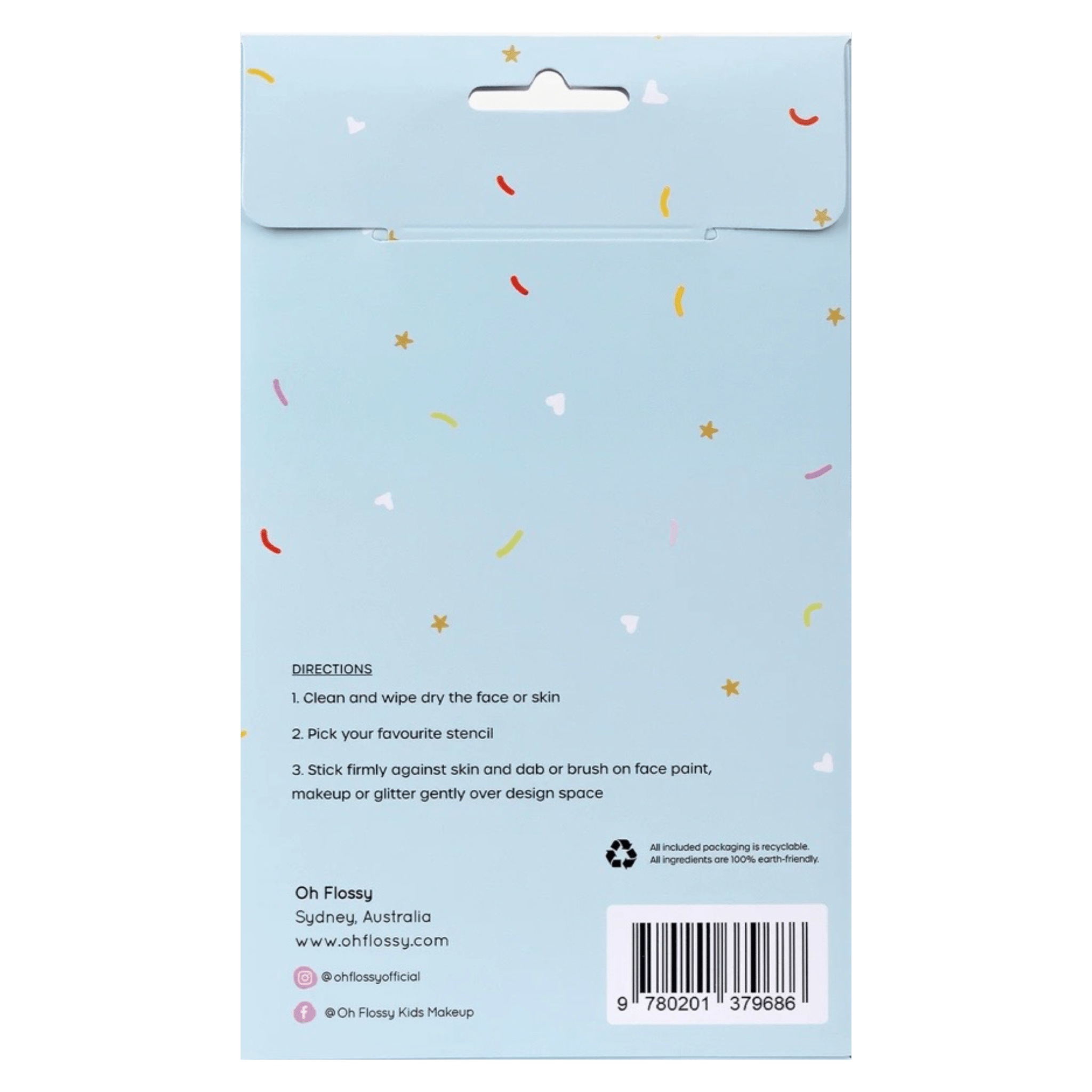 Oh Flossy! 3 Plus Reusable Adhesive Face Paint & Makeup Stencils - Teal