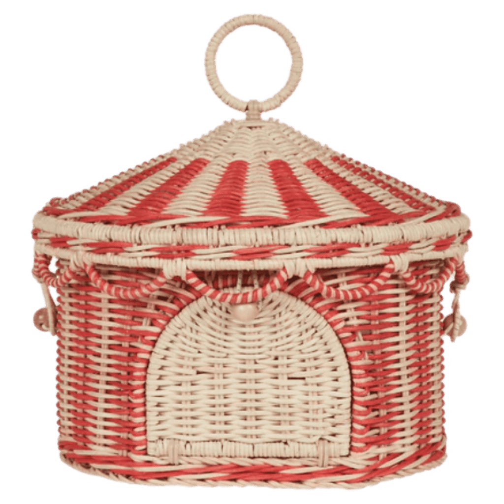 Olli Ella 3 Plus Circus Tent Basket - Red & Straw, Medium