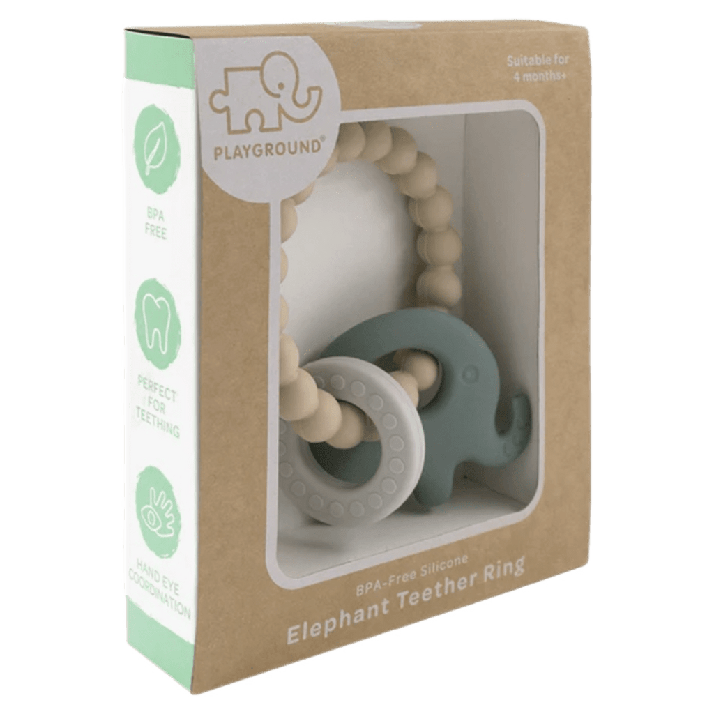 Playground 3 Months Plus Silicone Elephant Teether - Sage