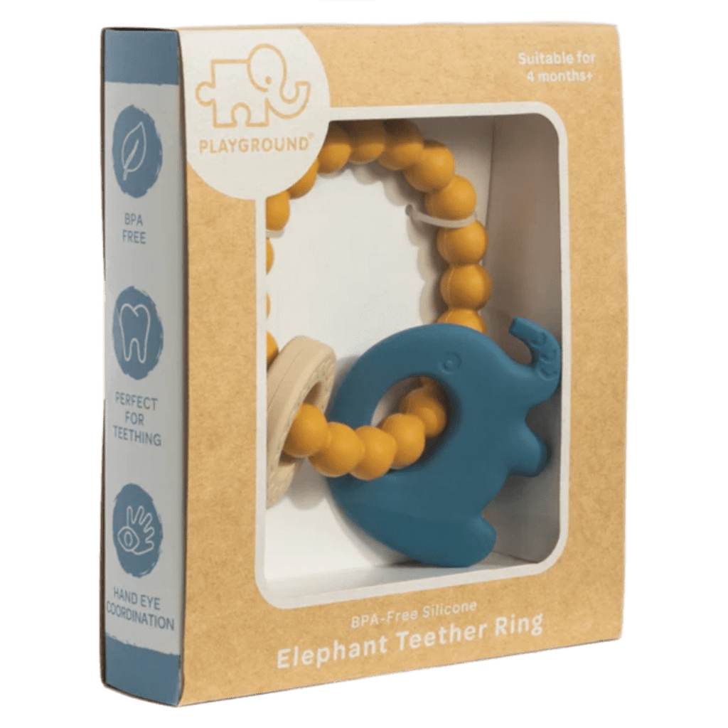 Playground 3 Months Plus Silicone Elephant Teether - Steel Blue