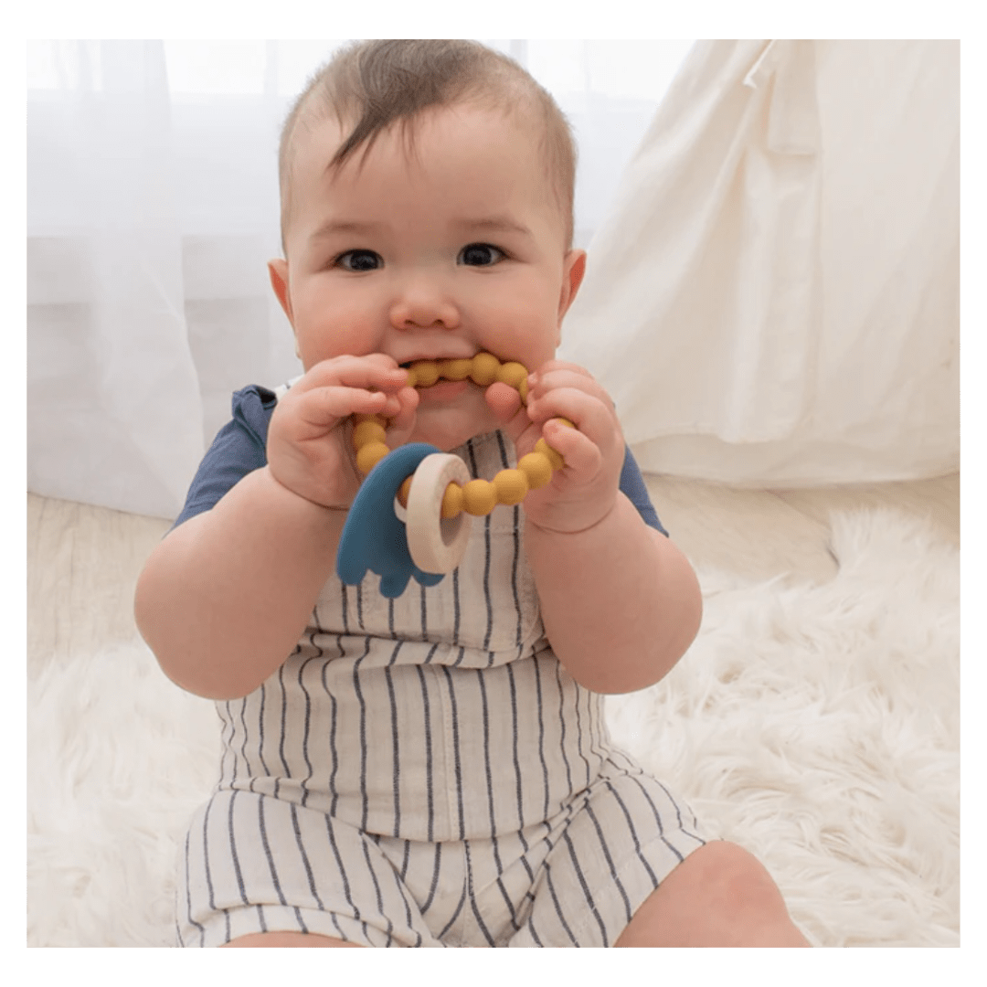 Playground 3 Months Plus Silicone Elephant Teether - Steel Blue