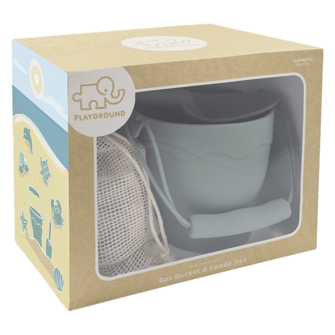 Playground 6 Mths Plus Silicone 8Pc Bucket & Spade Set - Sage