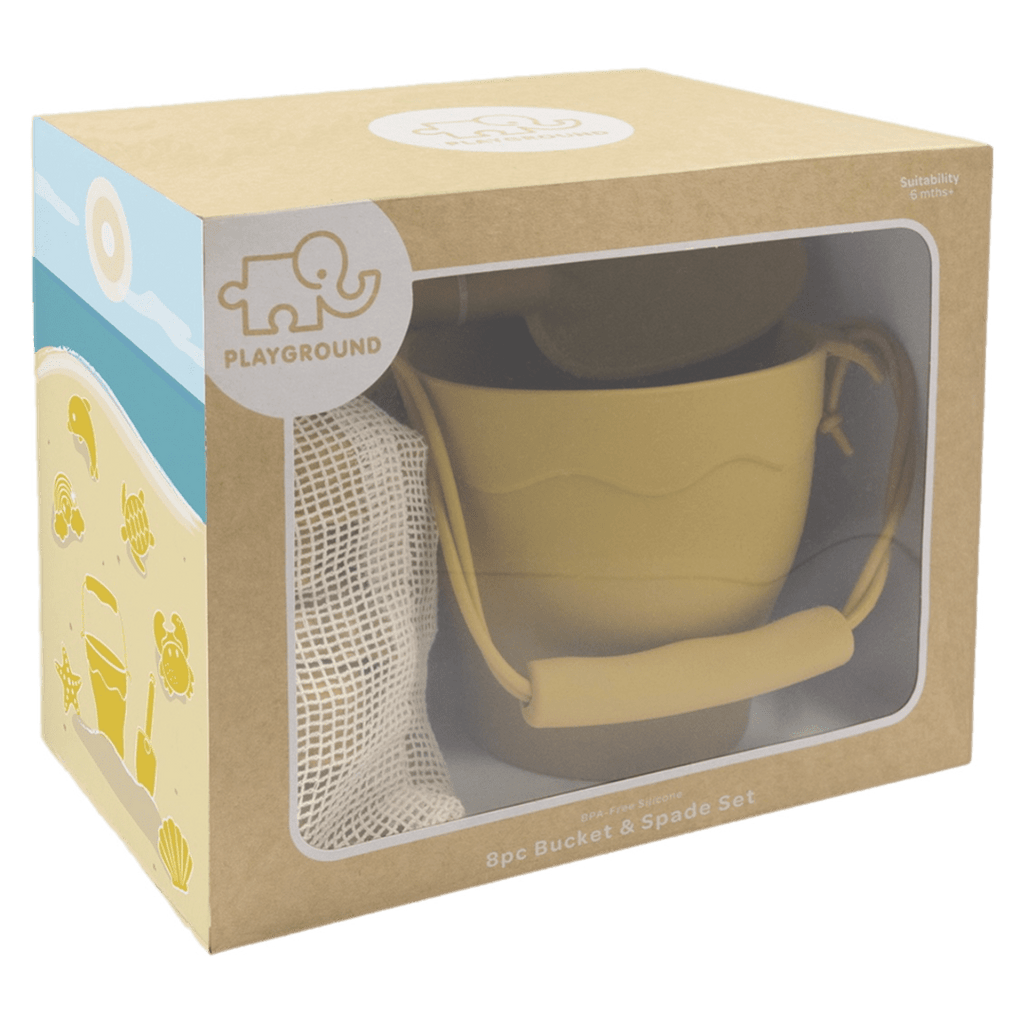 Playground 6 Mths Plus Silicone 8Pc Bucket & Spade Set - Sunshine