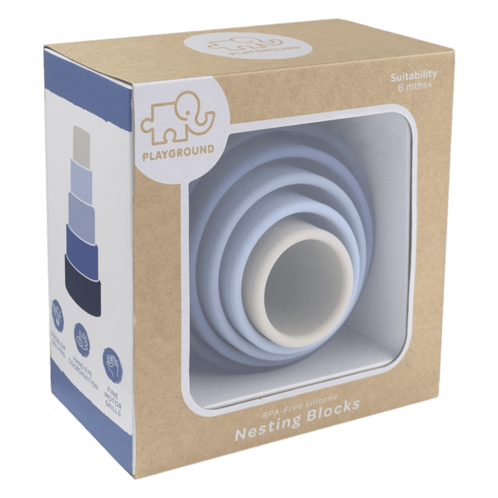 Playground 6 Mths Plus Silicone Nesting Blocks - Multi Blue