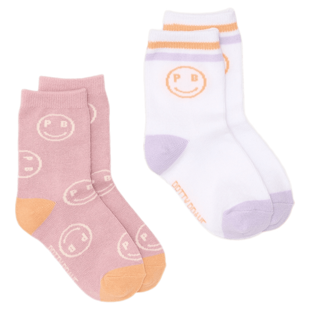 Pretty Brave 1-2 Years to 5-7 Years 2-Pack Smiley Socks - Blush/White