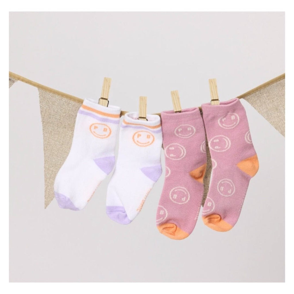 Pretty Brave 1-2 Years to 5-7 Years 2-Pack Smiley Socks - Blush/White