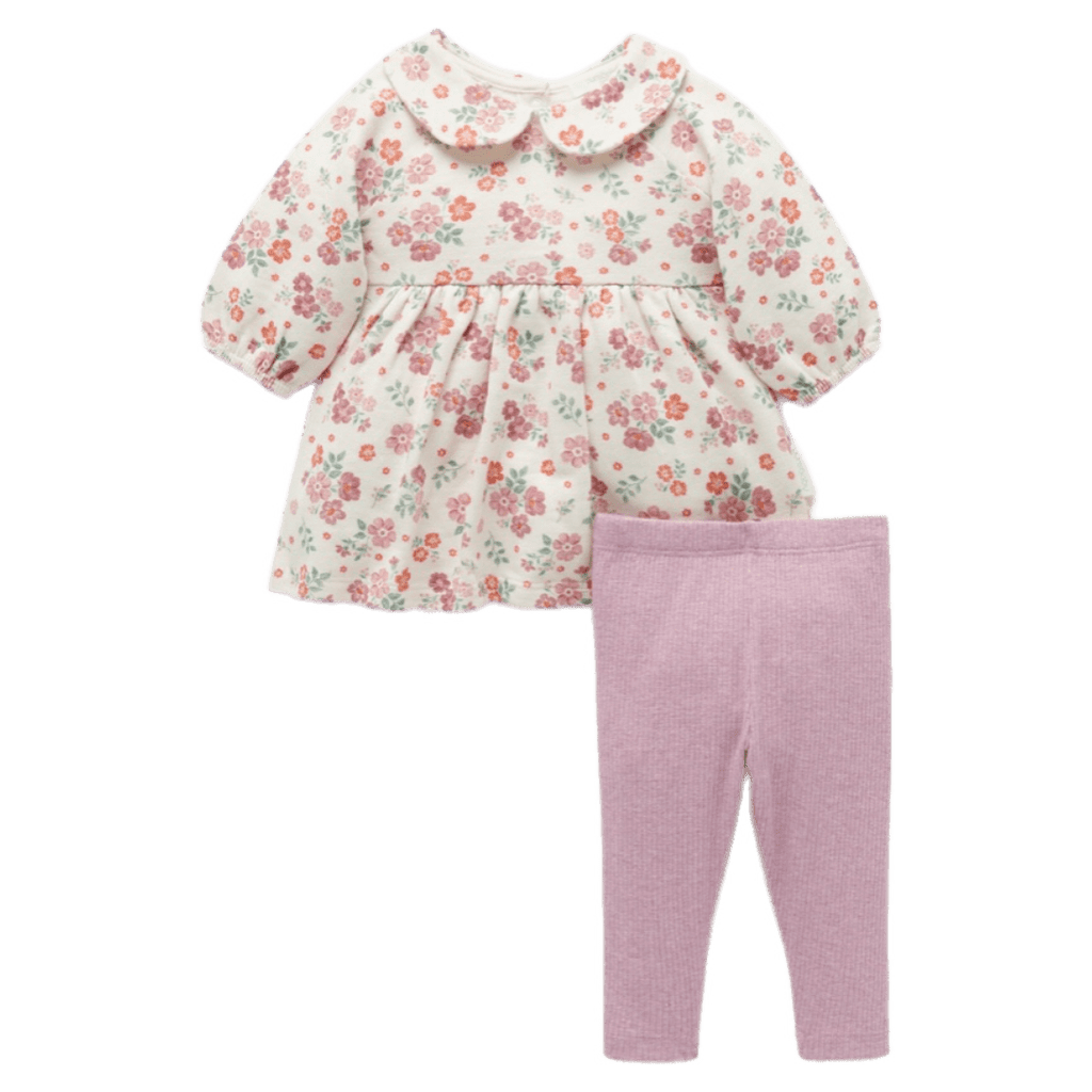 Pure Baby 0-3 Months to 1 Year Cosy Dress with Leggings - Marshmallow Floral