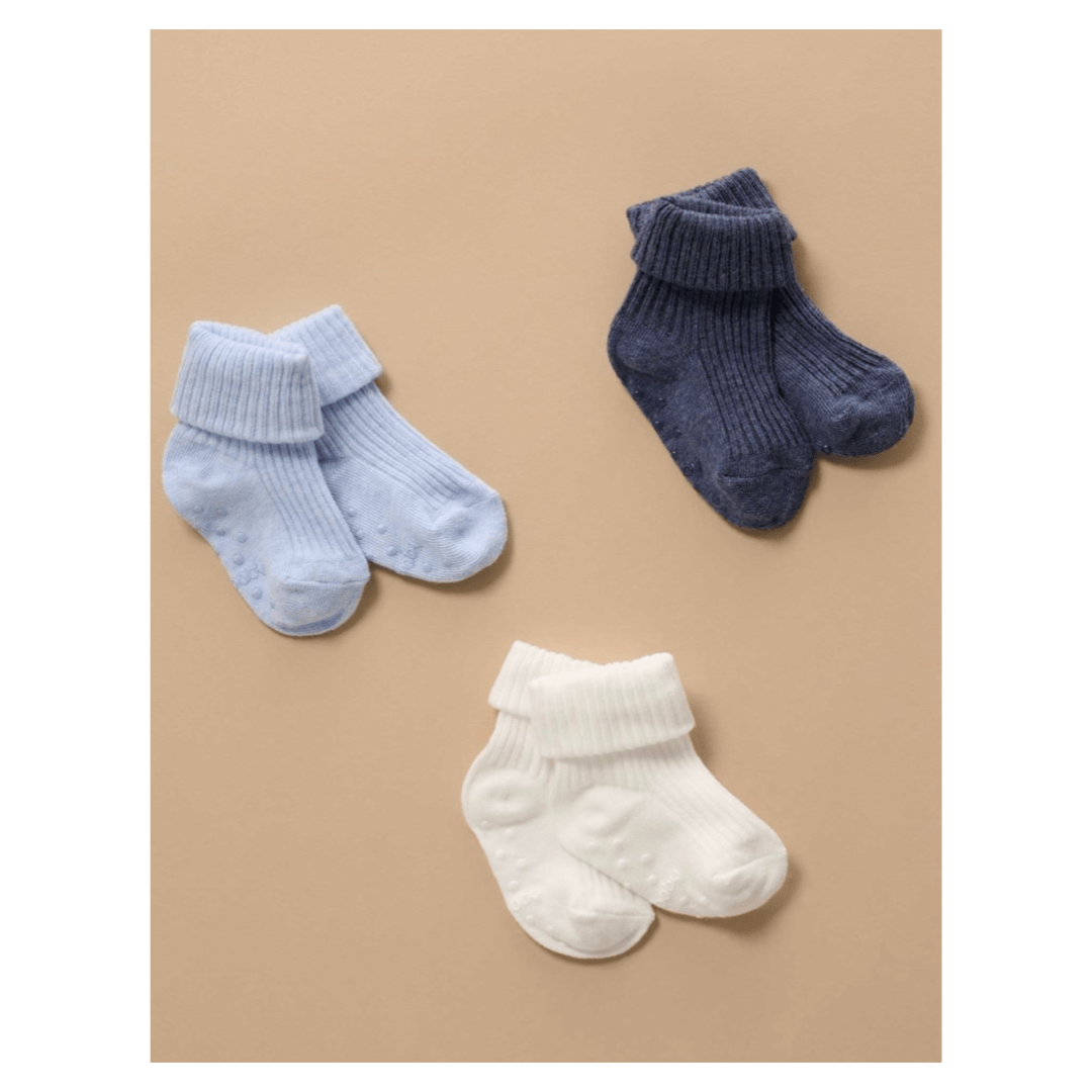 Pure Baby 0-3 Months to 3-5 Years 3 Pack Rib Socks - Blue