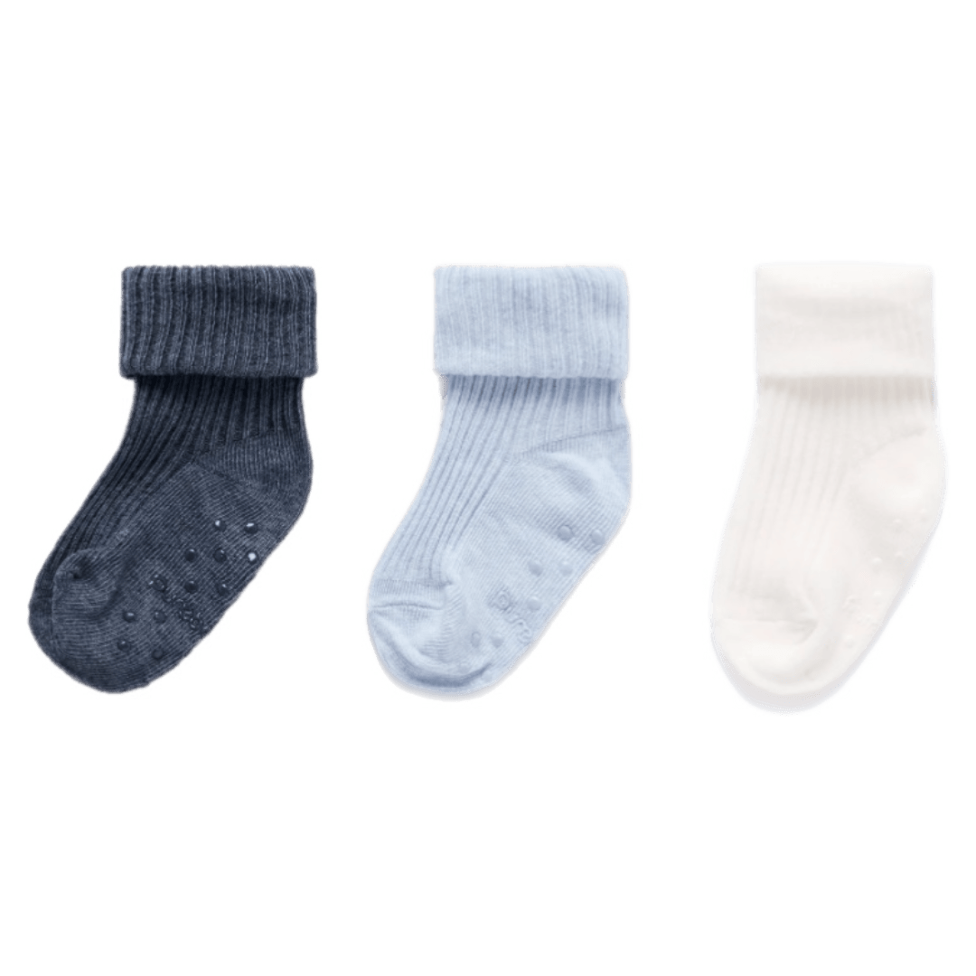 Pure Baby 0-3 Months to 3-5 Years 3 Pack Rib Socks - Blue