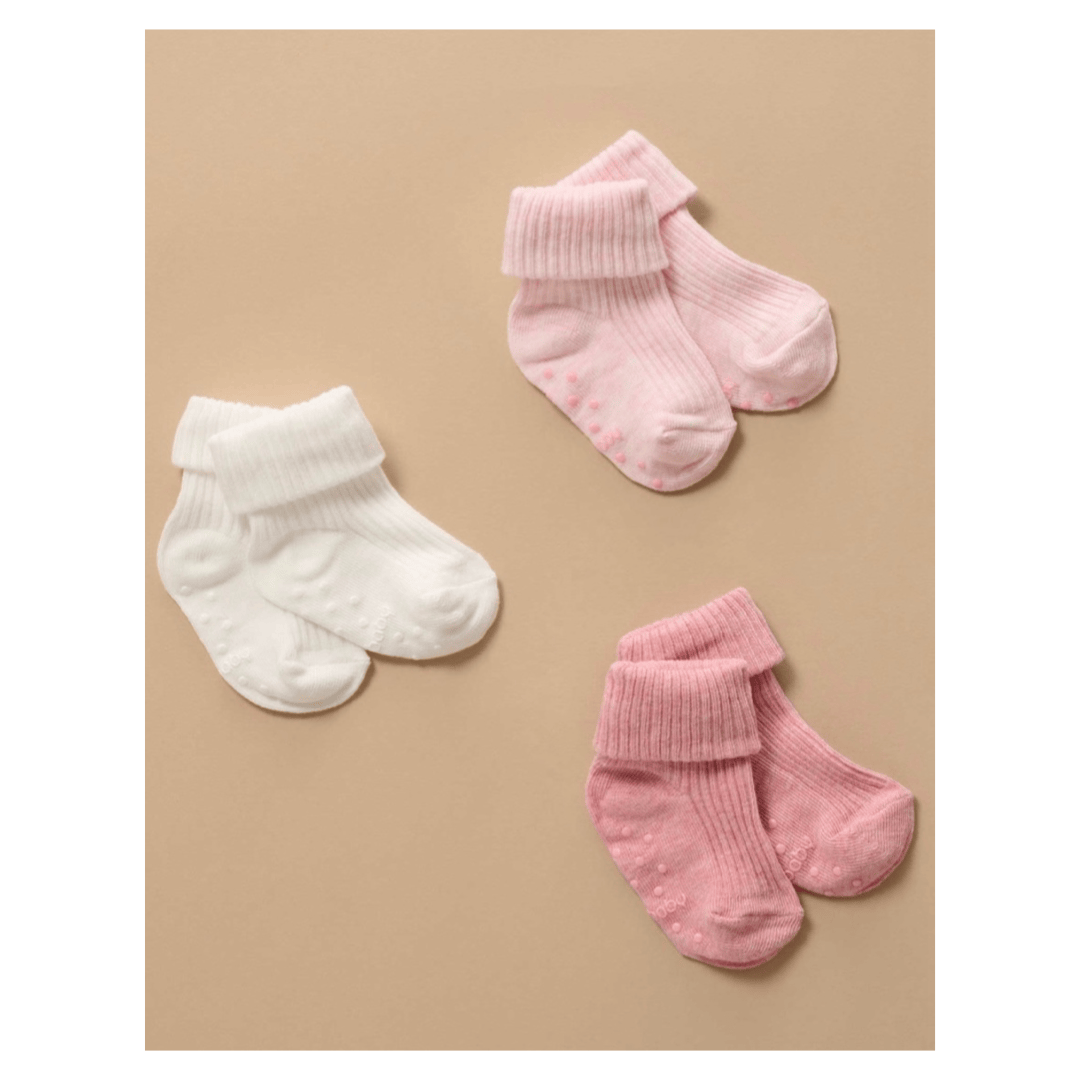 Pure Baby 0-3 Months to 3-5 Years 3 Pack Rib Socks - Pink