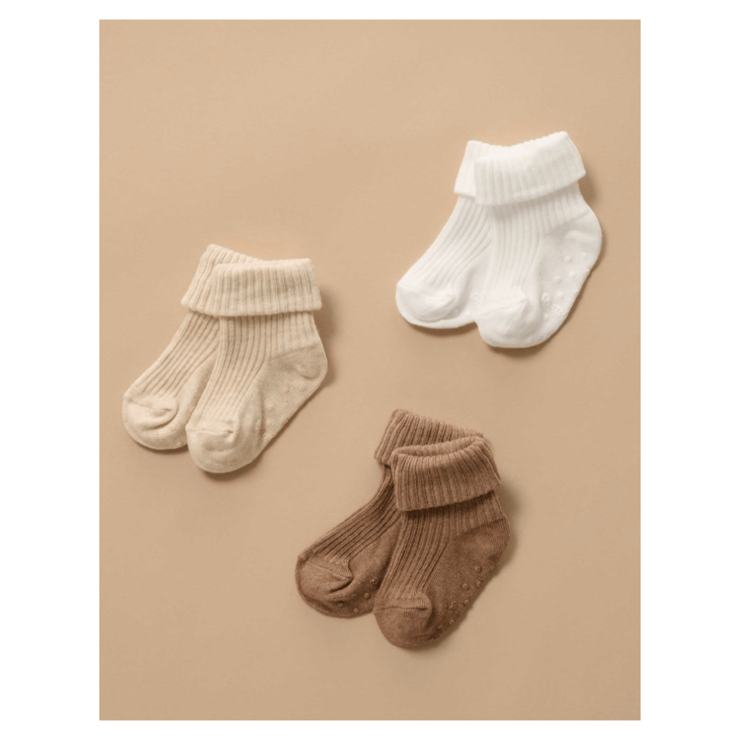 Pure Baby 0-3 Months to 3-5 Years 3 Pack Rib Socks - Wheat