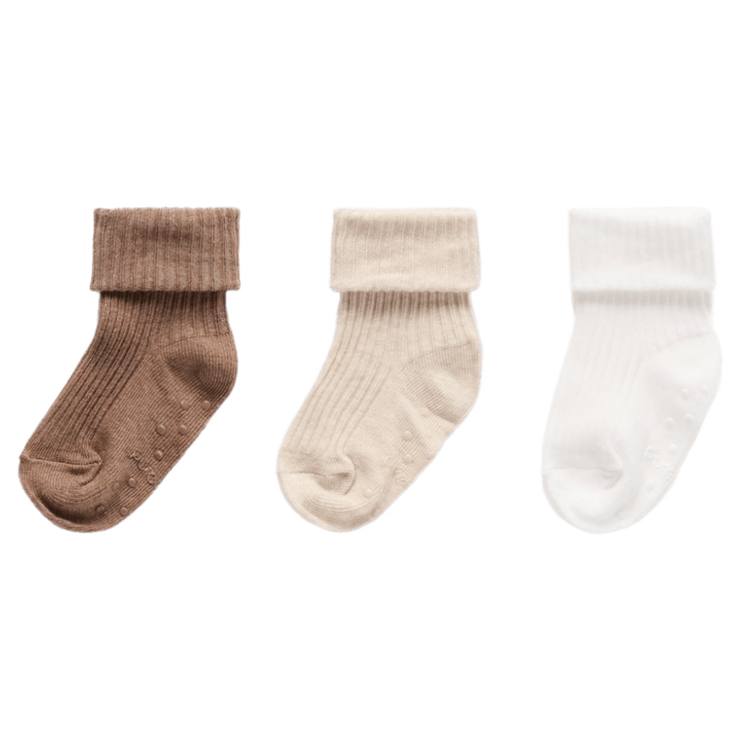 Pure Baby 0-3 Months to 3-5 Years 3 Pack Rib Socks - Wheat