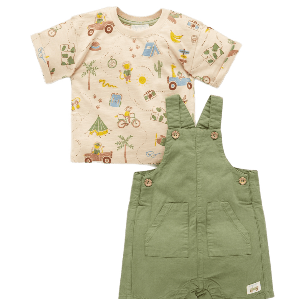 Pure Baby 0-3 Months to 3 Years Linen Blend Overall Set - Olive