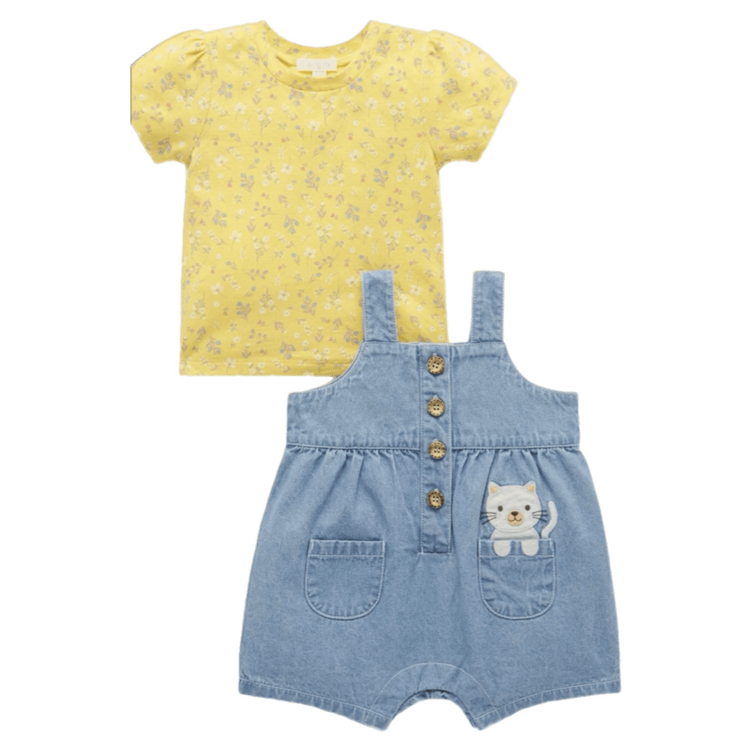 Pure Baby 0-3 Months to 5 Years 0-3M Faded Denim - Pocket Overall Set