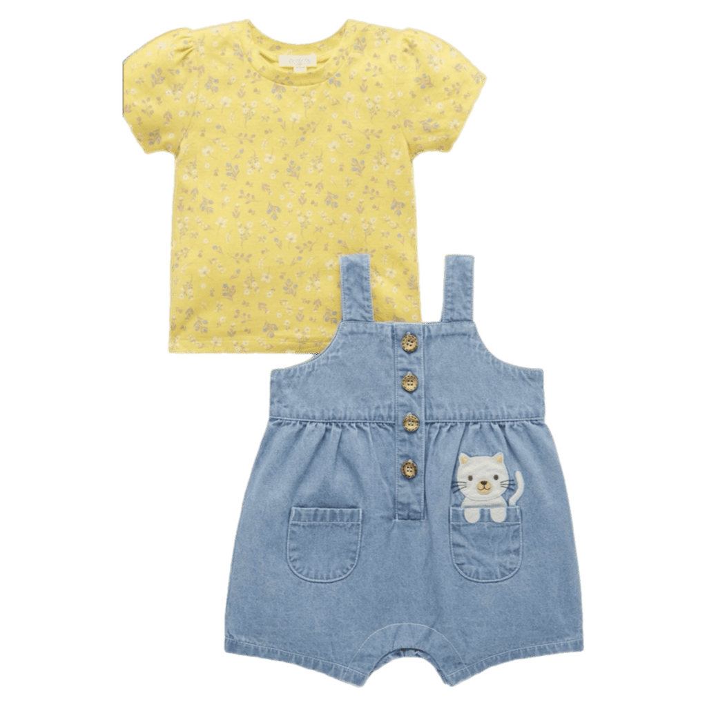 Pure Baby 0-3 Months to 5 Years 0-3M Faded Denim - Pocket Overall Set