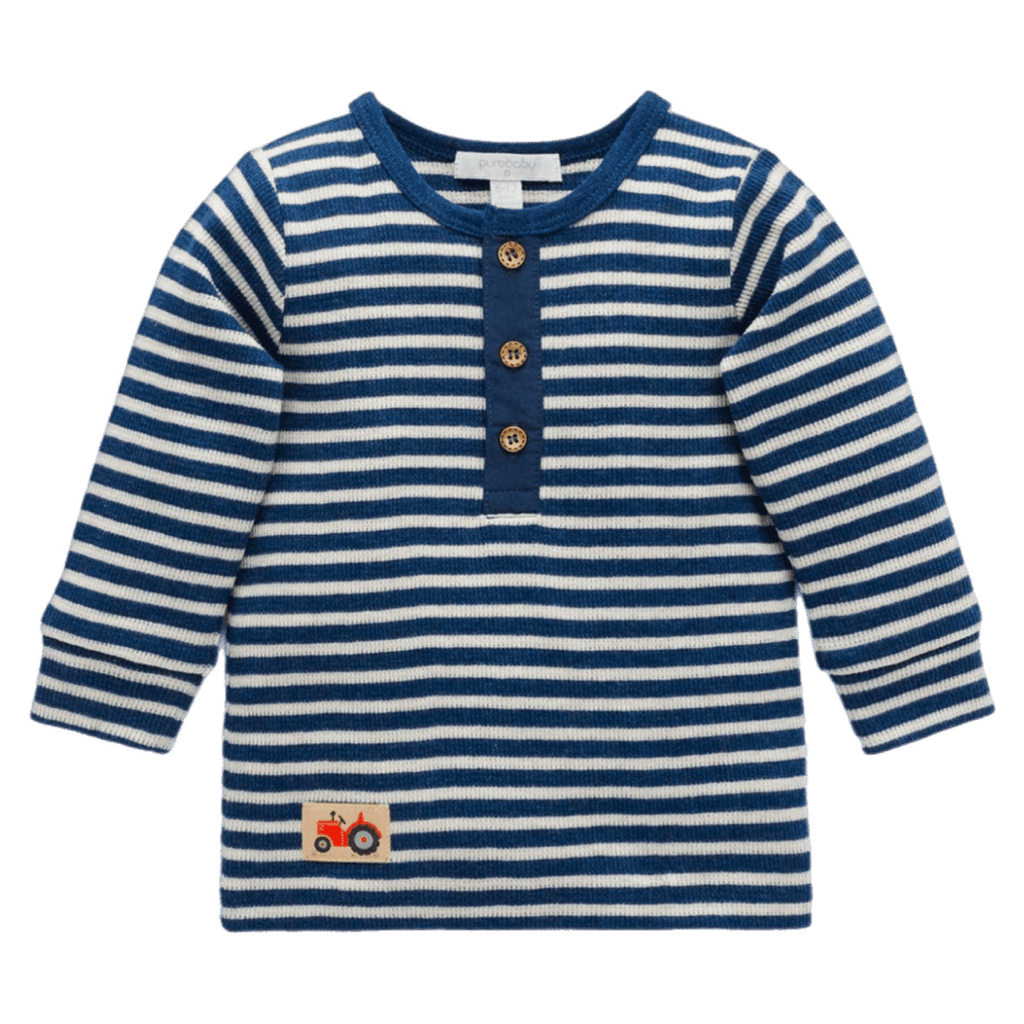 Pure Baby 0-3 Months to 5 Years 0-3M Henley Waffle Top - Blueberry Stripe