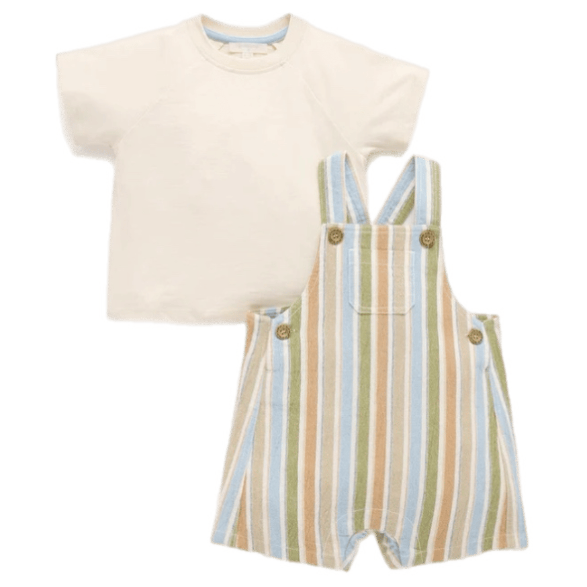 Pure Baby 0-3 Months to 5 Years 0-3M Striped Overall Set - Olive Stripe