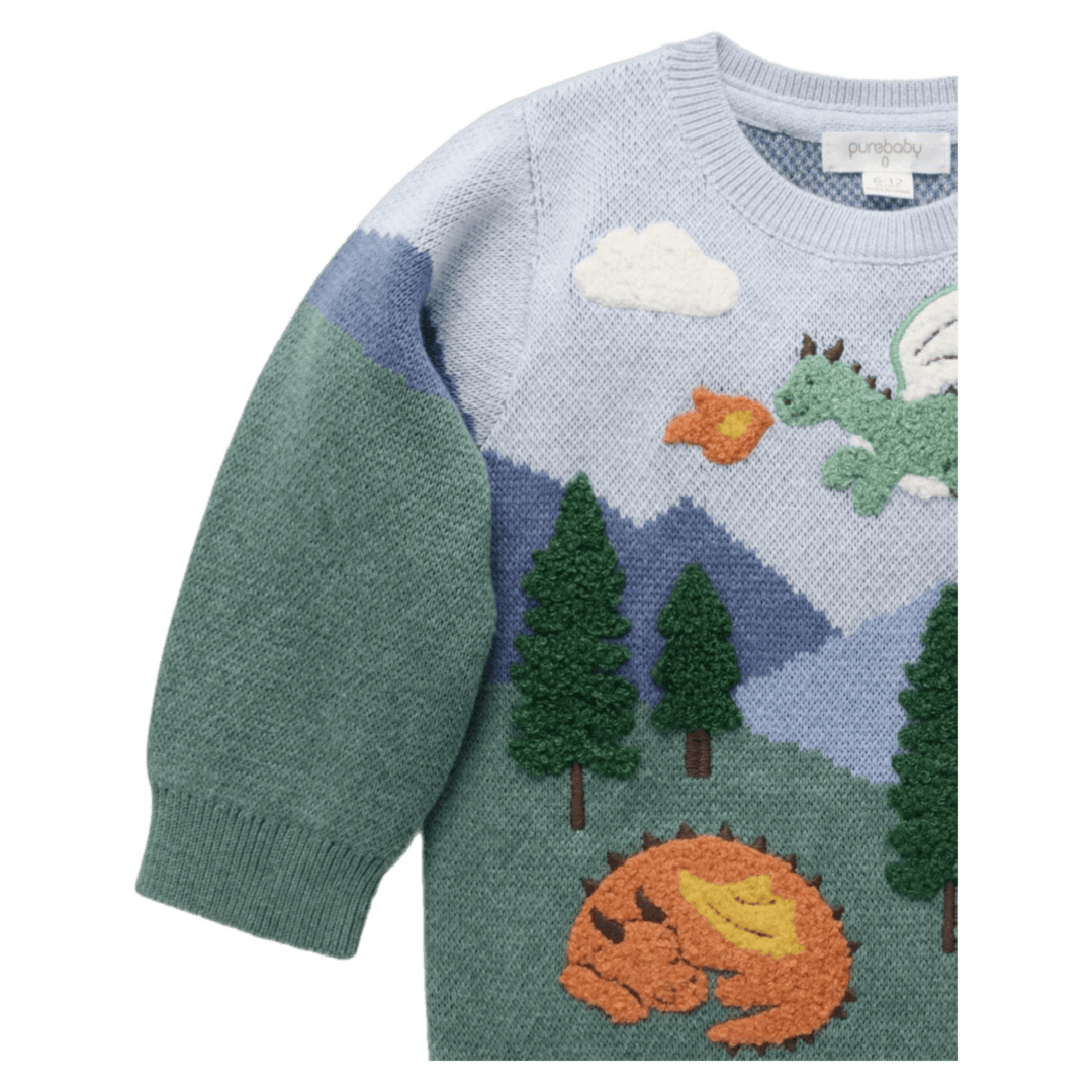 Pure Baby 0-3 Months to 5 Years Dragon Mountain Jumper - Dragon Jacquard