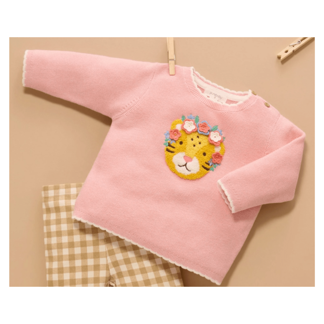 Pure Baby 0-3 Months to 5 Years Embroidered Frida Jumper - Guava Melange