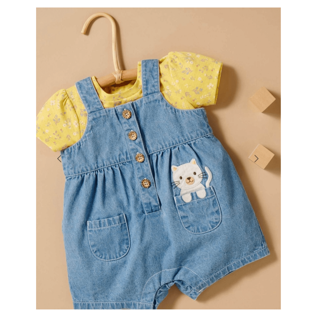 Pure Baby 0-3 Months to 5 Years Faded Denim - Pocket Overall Set