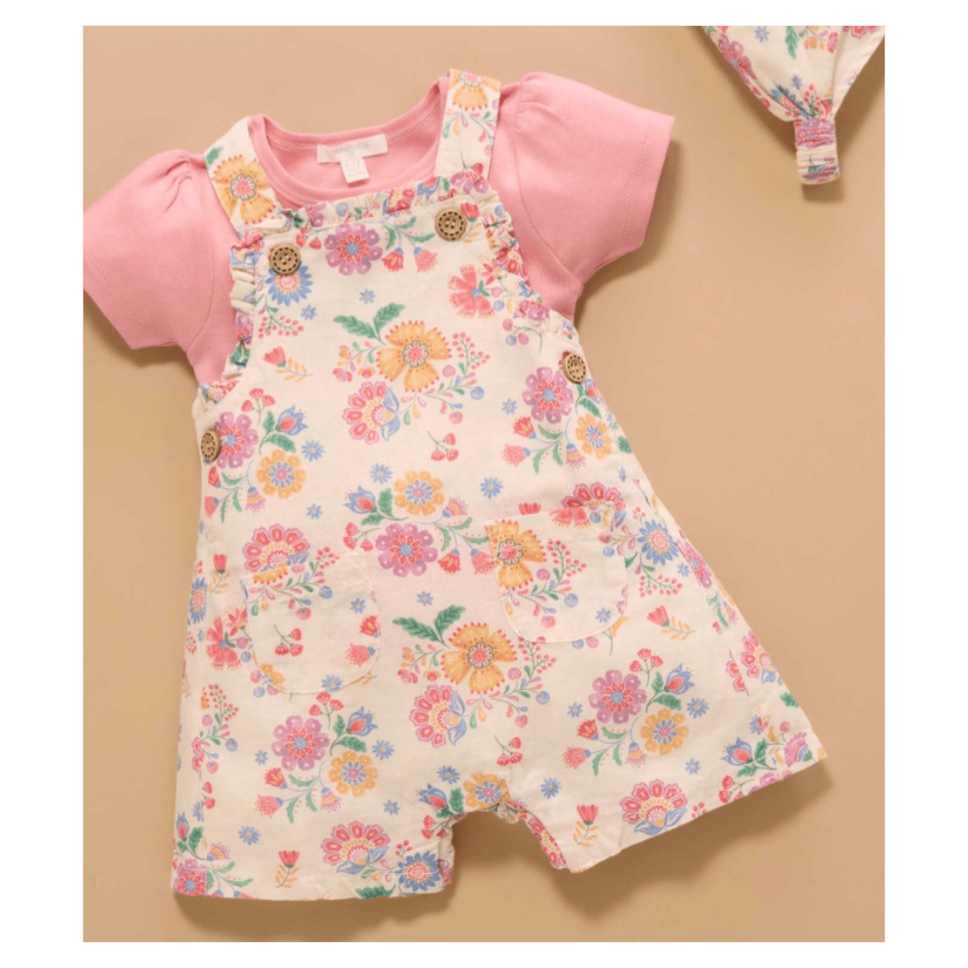 Pure Baby 0-3 Months to 5 Years Floral Linen Blend Overall Set - Mexican Floral