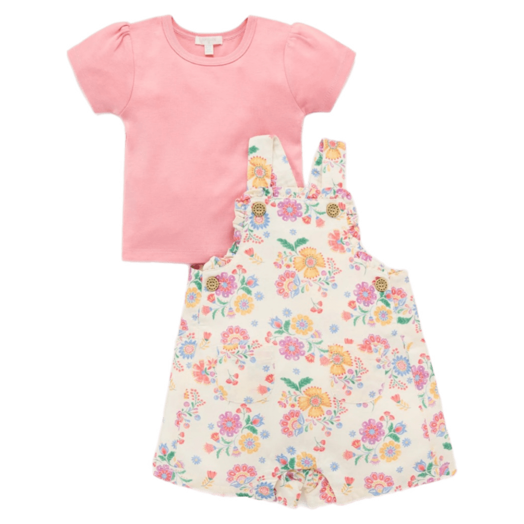 Pure Baby 0-3 Months to 5 Years Floral Linen Blend Overall Set - Mexican Floral