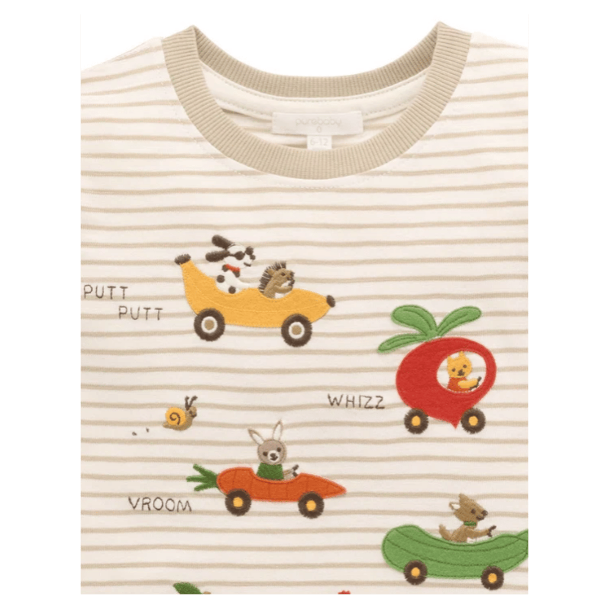 Pure Baby 0-3 Months to 5 Years Garden Cars Tee - Beech Stripe